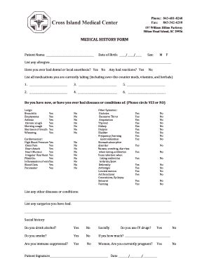 Fillable Online Medical History Form Patient Name Date Of Birth Sex M F List Any