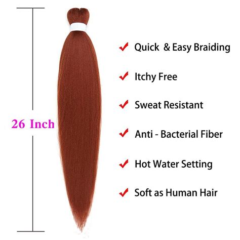 Dark Ginger Pre Stretched Copper Braiding Hair 26 Yaki Texture 6 Packs Lot Hot Water Setting