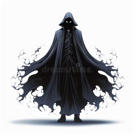 manga style phantom  black cloak  smoke  white background stock