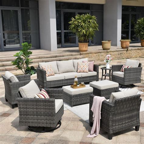 XIZZI Neptune Gray 8 Piece Wicker Patio Conversation Seating Sofa Set