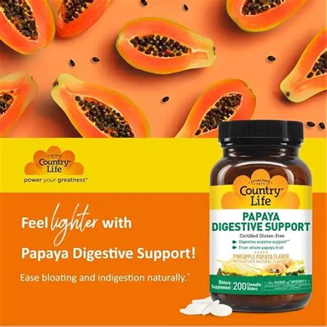 Country Life Chewable Papaya Enzymes For Digestion Support Natural