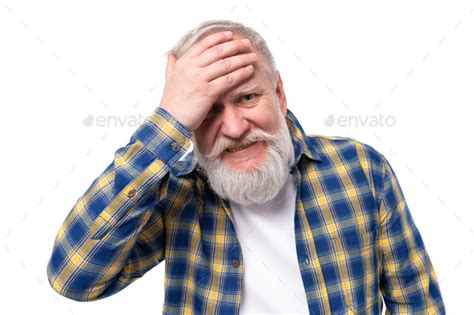 Handsome 60s Middle Aged Gray Haired Retired Man With Mustache And