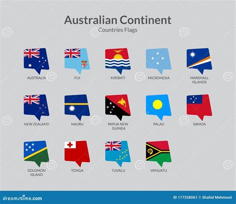 Australian Continent Countries Flag Icons Collection Cartoon Vector