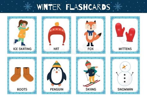 Winter Flashcards Collection For Kids Flash Cards Set With Cute
