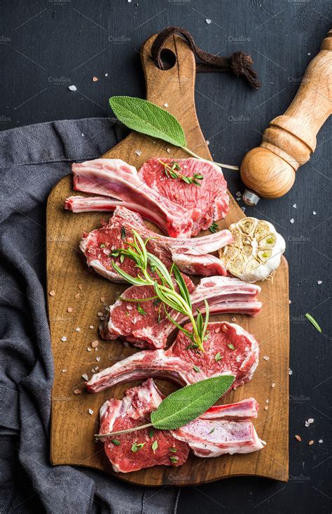 Raw uncooked lamb chops | High-Quality Food Images ~ Creative Market