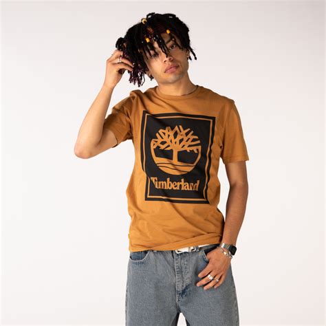 Mens Timberland Stacked Logo Tee Wheat Journeys