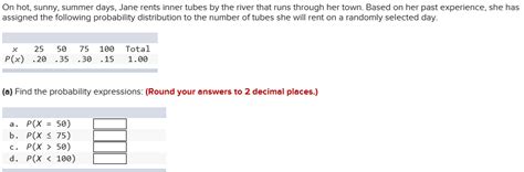 Solved On Hot Sunny Summer Days Jane Rents Inner Tubes By Chegg