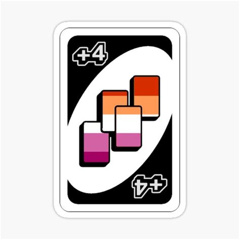 Uno Draw 4 Card Lesbian Pride Flag Sticker Sticker By Lichwitch Redbubble