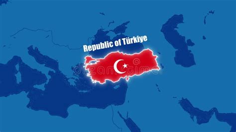 Turkiye 3d Animated Map With Flag On Blue Background Animation Map Of