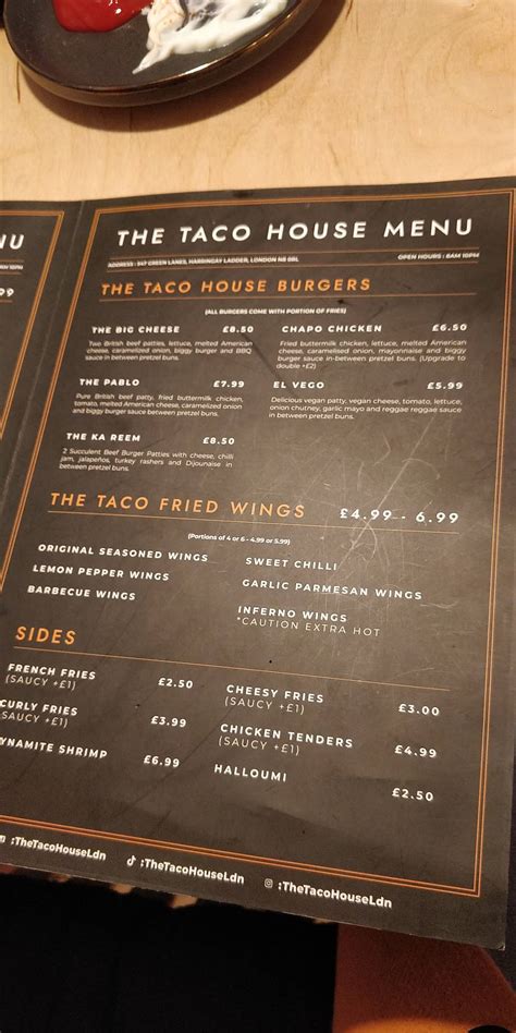 Menu at The Taco House restaurant, London