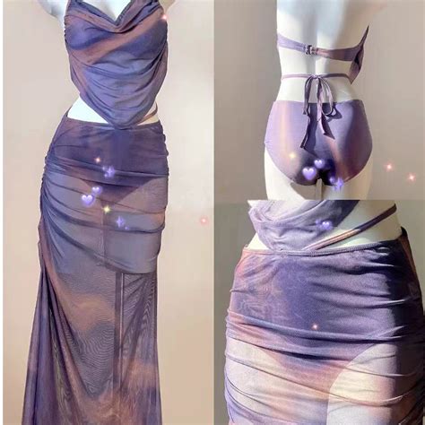 Women S Piece Bikini Set Split Belly Covering Swimsuit Long Skirt Girls Beach Vacation