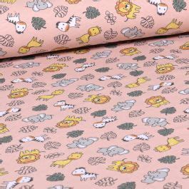 Tissu Jersey Coton Bio Savanaa Sur Fond Rose Nude Par 10 Cm