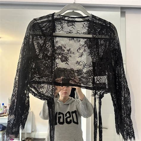 Black Lace Long Sleeve Lingerie Top Depop