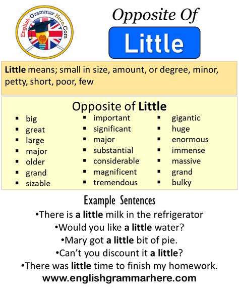 Opposite Of Little Antonyms Of Little Meaning And Example Sentences Antonym Opposite Words