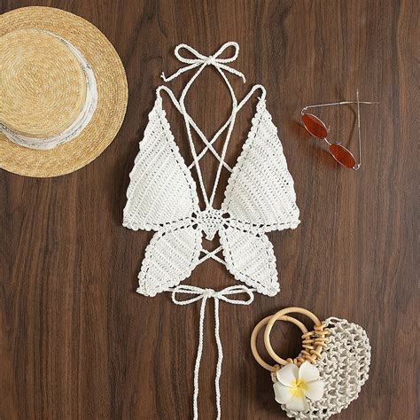 2022 Sexy Crochet Top Butterfly Solid Bikini Boho Handmade Swimsuit 2024