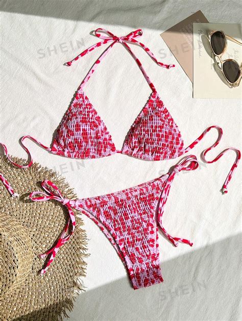 SHEIN Swim Bikini dos nu à impression intégrale avec liens latéraux plage d été Mode en ligne