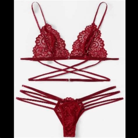 Intimates Sleepwear Floral Lace Cross Strap Lingerie Set Poshmark