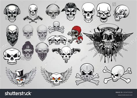 Skeleton Tattoo Aesthetic Skull Set 10 Stock Vector (Royalty Free ...