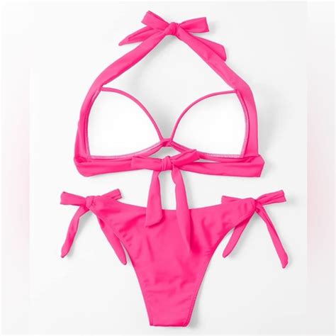 Oyoangle Swim Hot Pink Bikini Barbie Style Two Piece Pink Bikini