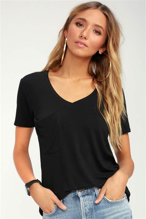 Cute Black Tee V Neck Tee T Shirt Basic Tee Lulus