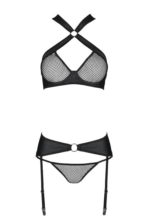 Schwarzes Dessous Set Aus Netz Und Kunstleder Dessous Sets Club Hot Fashion Odretto