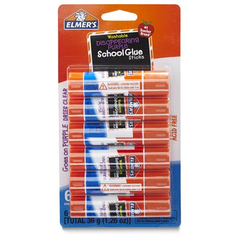 Elmers Disappearing Purple Washable School Glue Sticks 6 Count