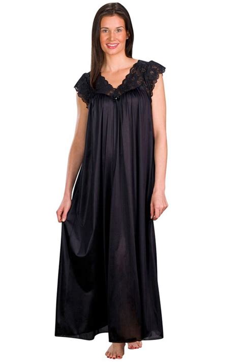 Shadowline Lingerie By Velrose Long Lace Cap Sleeve Nightgown