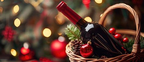 Premium Photo | Red wine bottle in a christmas gift basket