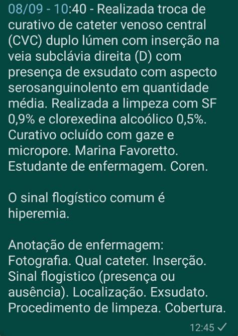 Exemplo De Anotação De Enfermagem 4