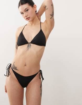 Monki Mix And Match Tie Side Bikini Bottoms In Black Asos