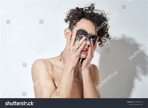 Curly Man Naked Torso Holding His Stock Photo Shutterstock