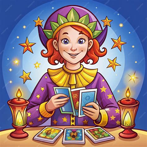 colorful cartoon character reading tarot cards premium ai generated image