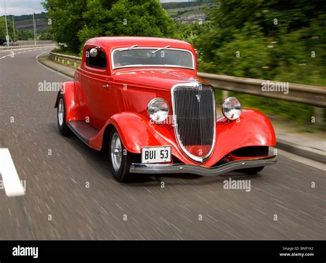 34 Ford Hot Rod Full Fendered 3 Window Chopped Roof Coupe Stock Photo
