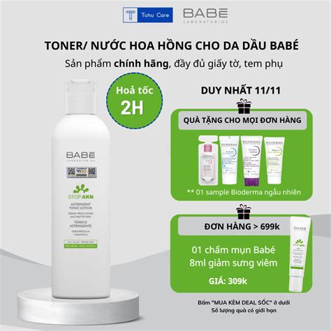 Toner Nước Hoa Hồng BABE Stop AKN Astringent Tonic Lotion 250ml Kiềm Dầu Se Khít Lỗ Chân Lông