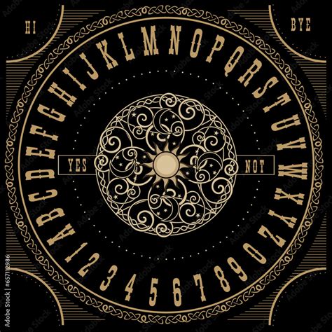 Graphic Template Inspired By Ouija Board Black And Gold Symbols Of