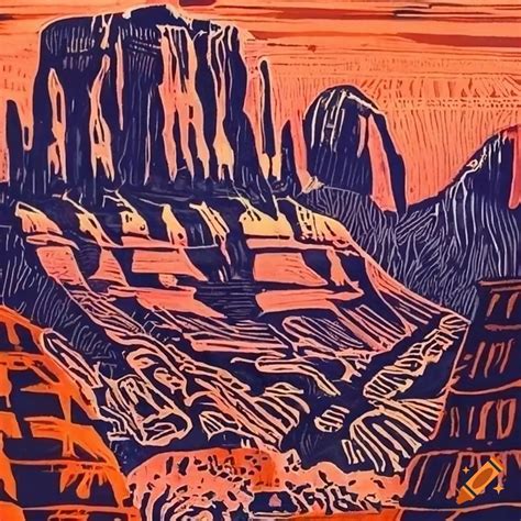 Sedona arizona linocut print on Craiyon