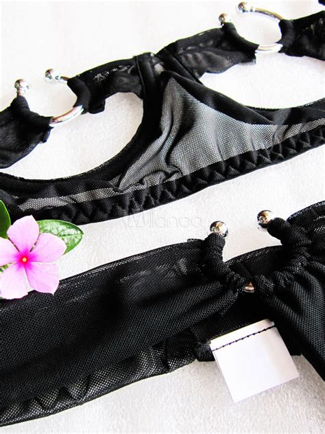 Schwarzen BH Set Riemchen Ausschneiden offen Büste Tülle Bikini BH mit T wieder Sexy Dessous Set
