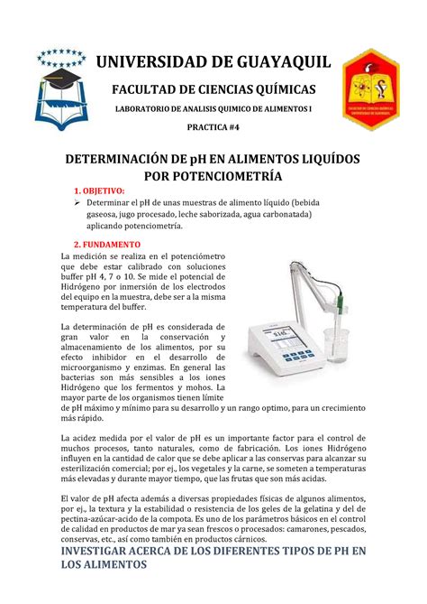 Practica Determinaci N De Ph En Alimentos Liqu Dos Universidad De