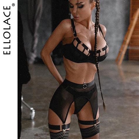 Ellolace Sexy Hot Lingerie Luxury Hollow Out Exotic Sets With Garters