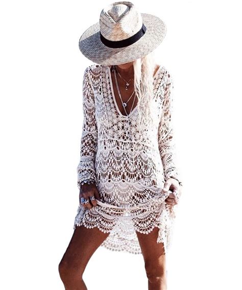 Women Bikini Swimsuit Cover Ups Flowery Crochet Long Beach Dress White Cn Yray R