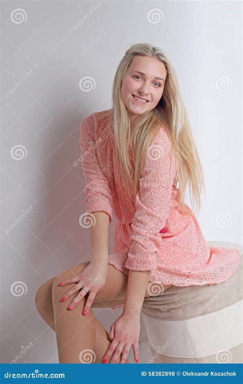Blond In Pink Dress Studio Vertical Photo Stock Photo Image Of Blonde Proffessional 58382898
