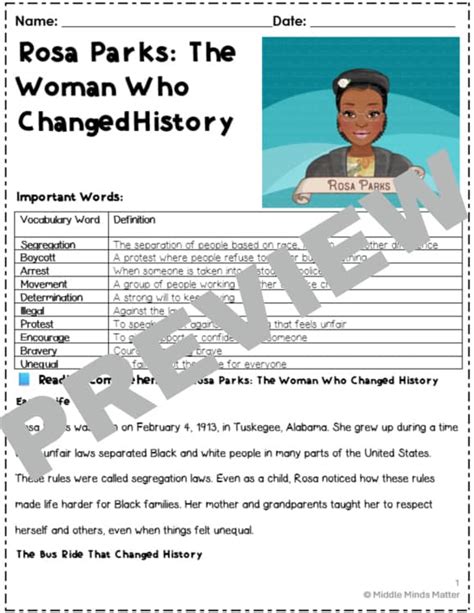 Rosa Parks: The Woman Who Changed History by Middl3 Minds Matter