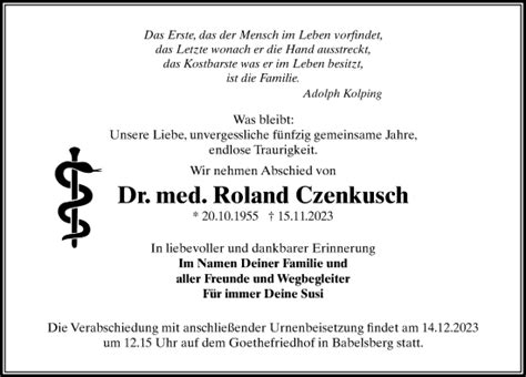 Traueranzeigen Von Roland Czenkusch Trauer Anzeigen De