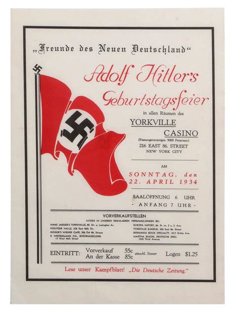 INVITATION TO HITLER'S BIRTHDAY PARTY IN NEW YORK