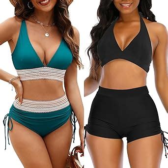 Amazon Adisputent High Waisted Bikini Sets Color Block Swimsuit With Womens High Waisted