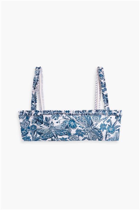AGUA BY AGUA BENDITA Olmo Libelulas Noche Ruffle Trimmed Printed Bikini Top THE OUTNET
