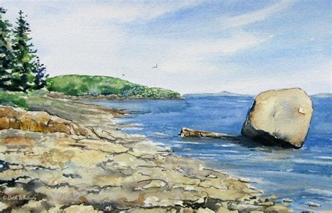 Balance Rock On Shore Path Bar Harbor Maine Painting By Beth Whitney