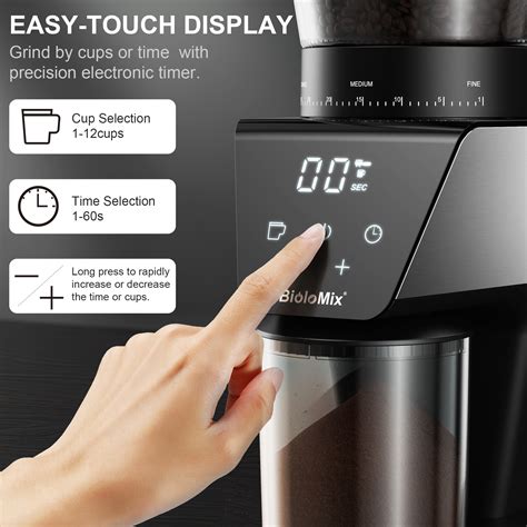 Biolomix Conical Burr Coffee Grinder With Digital Timer Display