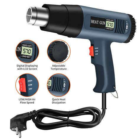 Power 2000w Fast Heating Variable Temperature Adjustable Two Air Flow Speed Heat Gun Hot Air Gun