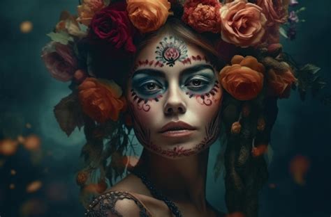 Free Photo Portrait Of A Woman With Sugar Skull Makeup Over Dark